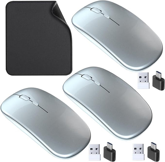 Wireless Mouse,3 Silent Mice and 1 Mouse Pad Combo, Portable Mobile Optical Office Mice, 2.4 GHz with USB Mini Receiver,3 Adjustable DPI for Notebook, PC, Laptop, Computer, Desktop - 3 Silver