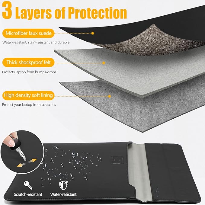 HYZUO 15-16 Inch Laptop Case Bag Sleeve with Stand Feature for MacBook Pro 16 M5/M4/M3/M2/M1 Pro/Max 2026-2019, XPS 15, MacBook Pro 15 2015-2012, Samsung Galaxy Book Flex 15, Black