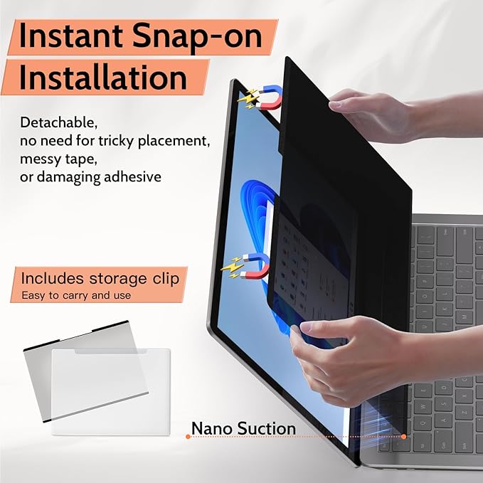 Mamol Magnetic Privacy Screen for 12.4 inch Microsoft Surface Laptop Go 3/2/1 Removable Anti Spy Glare Blue Light Filter, Surface Laptop Privacy Screen Protector 12.4 in