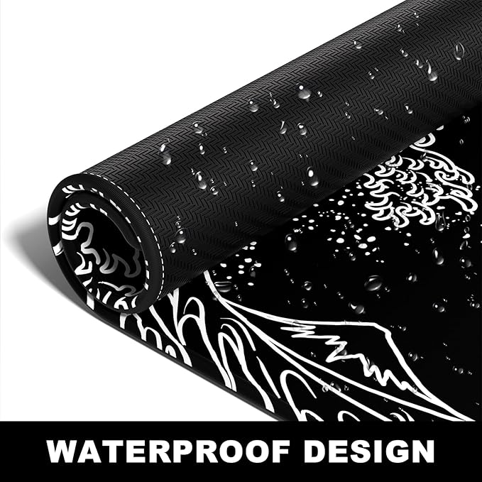 BOSOBO Large Desk Pad, XXL Extended Gaming Mouse Pad & Keyboard Mat, Desktop Full Cover 31.5 x 11.8 Inches, Art Japan Kanagawa Wave Black