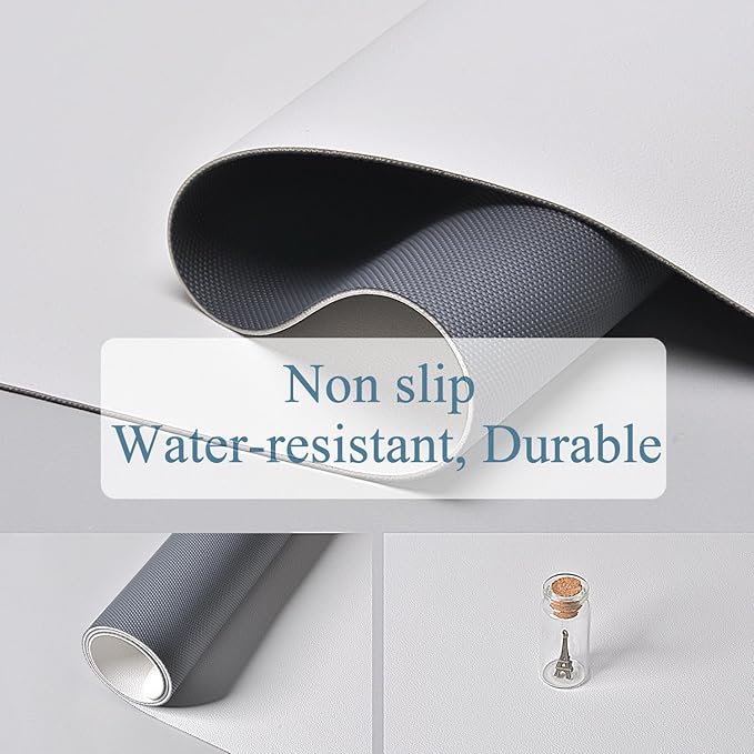 Large Mouse Pad, Blue Floral Desk Mat for Desktop, Women Girls Flowers PU Leather Waterproof Desk Pad, Computer PC Laptop Protector Gaming Mouse Pads for School Office Home (27.5" x 13.8")