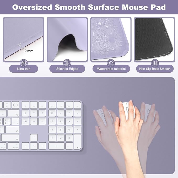 4-in-1 Large Gaming Mouse Pad, Keyboard Wrist Rest Pad & Wrist Support Mousepad Set, Extended Desk Pad Waterproof Desk Mat Protector for Home Office Decor Study Game 35.4×15.7 Inches I Noble Purple