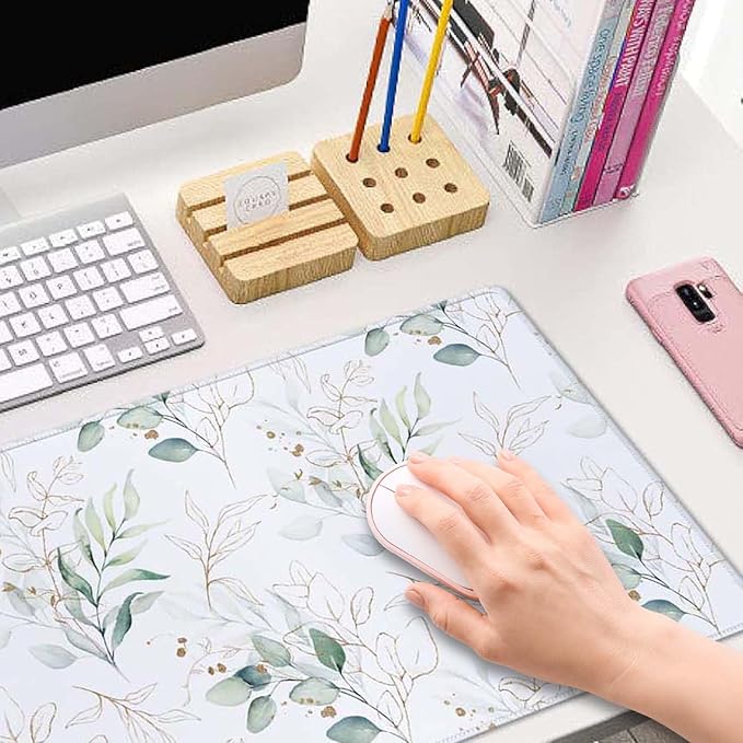 Eucalyptus Leaves Desk Pad Mouse Pad,Large Gaming Mouse Mat with Stitched Edges,Non-Slip Waterproof Rubber Base Mous Mat for Office Computer Keyboard Laptop Home(31.5X11.8 in)
