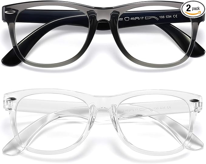 DYLB Kids Blue Light Blocking Glasses girls boys 2 pack, computer video gaming glasses for kids girls boys Age 3-10,Anti blue light & Headache (transparent black + transparent)