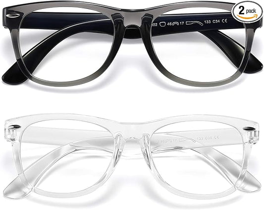 DYLB Kids Blue Light Blocking Glasses girls boys 2 pack, computer video gaming glasses for kids girls boys Age 3-10,Anti blue light & Headache (transparent black + transparent)