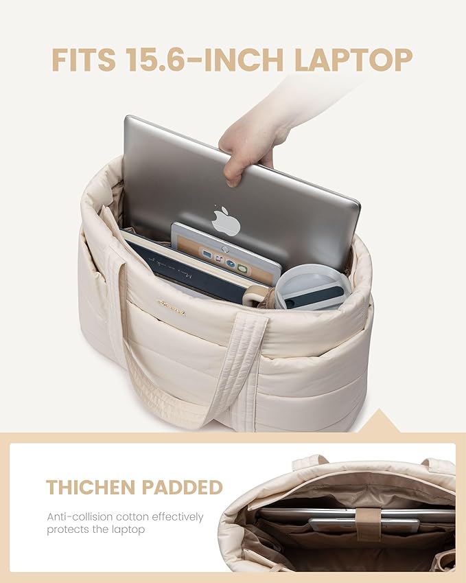 LOVEVOOK Tote Bag for Women, Large Puffer Work Tote Bag for 15.6 Inch Laptop, Lightweight Travel Tote with Zipper Gifts for Women