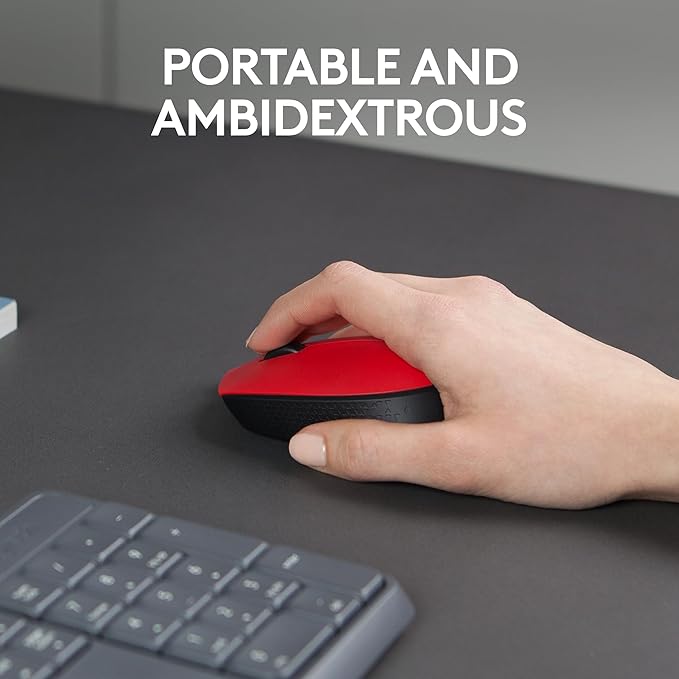 Logitech M170 Wireless Mouse for PC, Mac, Laptop, 2.4 GHz with USB Mini Receiver, Optical Tracking, 12-Months Battery Life, Ambidextrous - Red