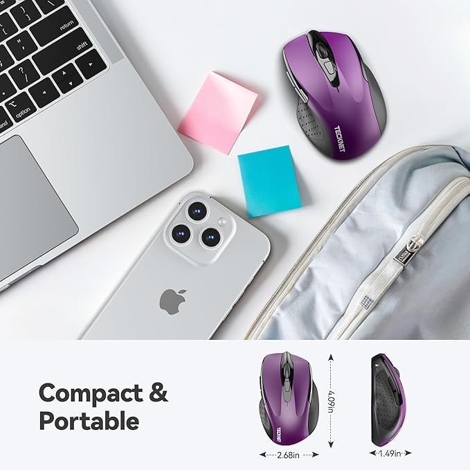 TECKNET Wireless Mouse for Laptop, Silent Mouse Quiet Click, Computer Mice Wireless, 6 Adjustable 4000 DPI Computer Mice - Purple