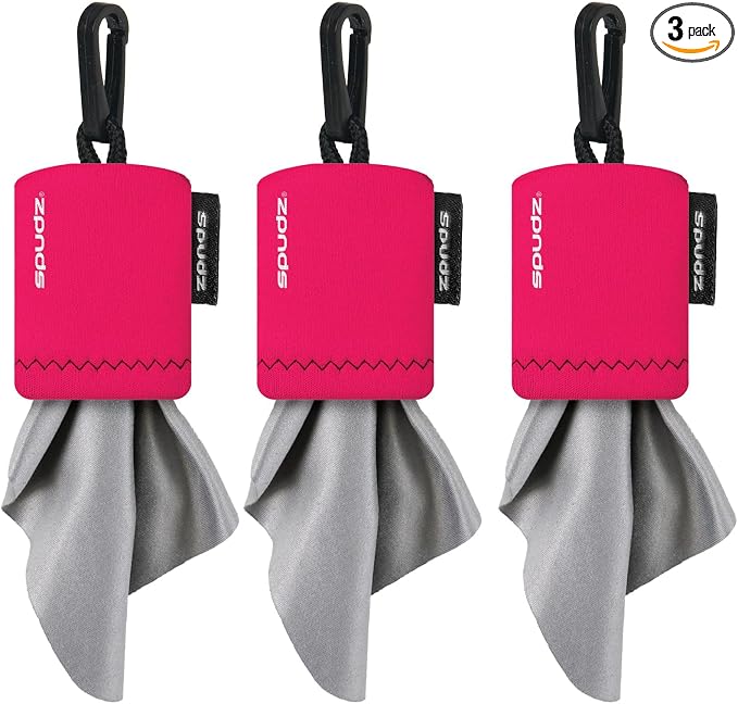 SPUDZ Classic Microfiber Lens Cleaner ?€? Clip-On Pouch, Washable ?€? for Binoculars, Scopes, Glasses, Screens | Classic | Pink, 6 x 6 Inch (3-Pack) by ALPINEINNOVATIONS