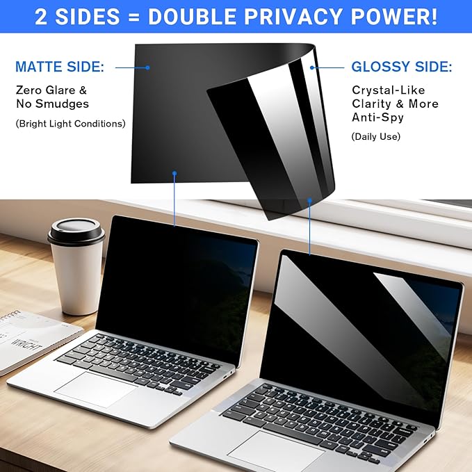ZOEGAA 4-way 360°Laptop Privacy Screen For 16 Inch 16:10 Computer, Removable Privacy Screen For Computer Monitor, Anti Glare And Blue Light, Compatible With HP Dell Lenovo Asus Samsung Acer Thinkpad