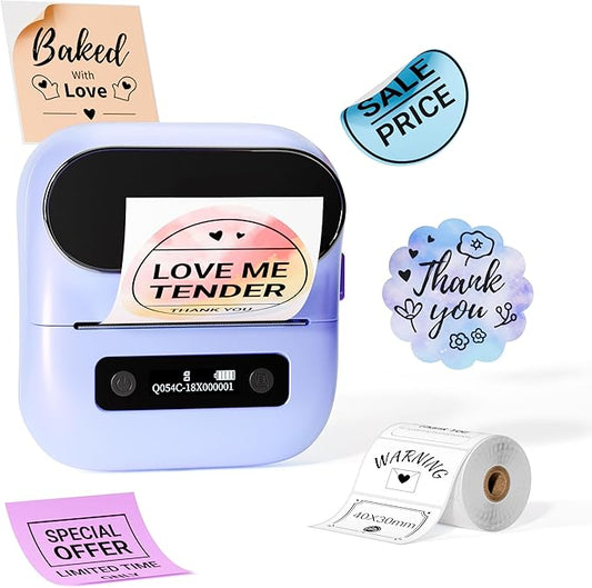 M220 Bluetooth Label Maker, Sticker Maker Support Printing 0.78-3.14 inch, Mini Thermal Printer for Small Business & Home，Portable Printer Compatible with Smartphone and PC （Purple）