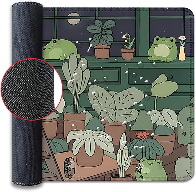 Cute Frog Desktop Mouse Pad Large,Cartoon Frog Desk Pad,Kawaii Green Desk Decor Mat,Desk Mat for Frog Desktop,Keyboard and Mouse Pad,Mouse Pad Mousepad for Computer Office Home Work(27.5X11.8 in)