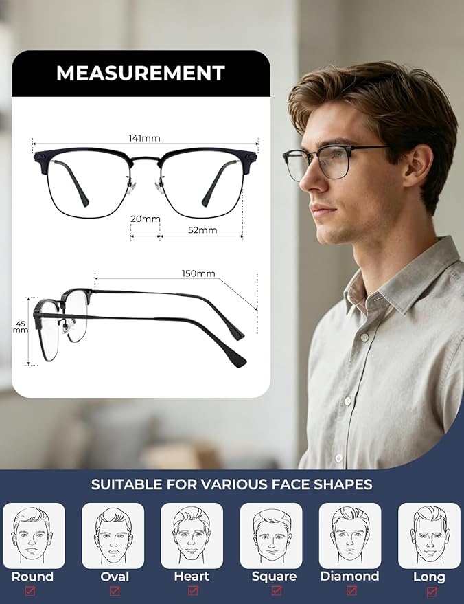 ZanyLen Blue Blocker Glasses for Men Metal Browline Computer Gaming Glasses Filter Blue Ray