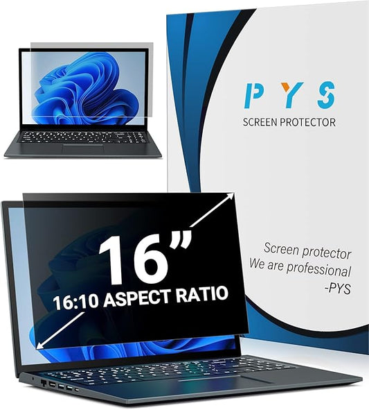 PYS Laptop Privacy Screen 16 Inch - Removable Laptop Screen Privacy Shield for 16:10 Widescreen Display - Anti Glare & Blue Light Screen Filters for Eye Protection - Black
