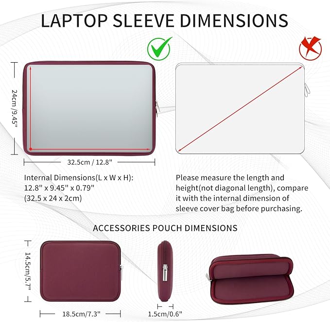 RAINYEAR Laptop Sleeve Case Compatible with 13.3 Inch Notebook Computer Tablet Chromebook 14" MacBook Pro/Max M1 M2 M3 M4 M5 Soft Carrying Bag Zipper Protective Cover with Accessories Pouch (Red)