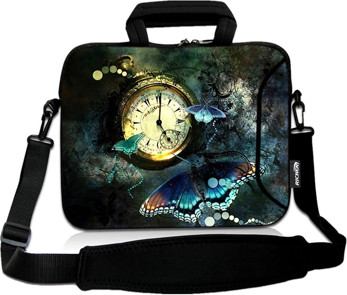 RICHEN 11 11.6 12 12.5 13 inches Chromebook/Notebook PC Messenger Bag Travel Case Neoprene Handle Sleeve with Shoulder Strap (11-13.3 inch, Clock &Butterfly)