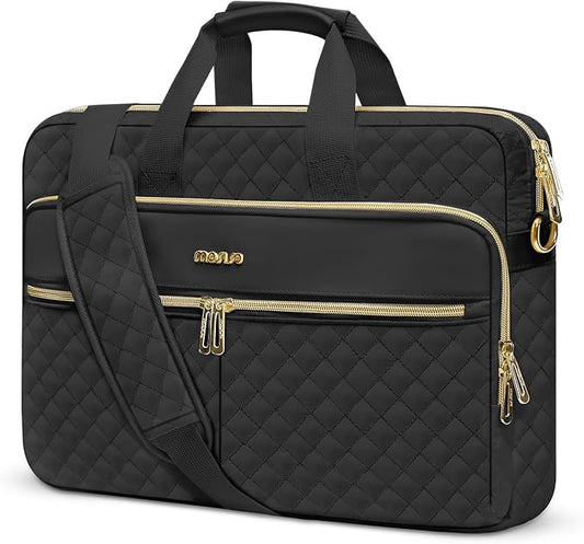 MOSISO 17-17.3 inch Laptop Bag, Laptop Briefcase Messenger Compatible with Dell, HP, Lenovo, Asus, Acer, Alienware, Square Quilted Computer Bag Work Office Business with 3 Pockets&Strap, Black