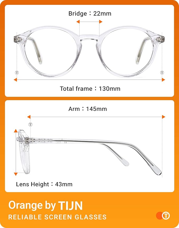 TIJN Blue Light Blocking Glasses Men Women Vintage Thick Round Rim Frame Eyeglasses