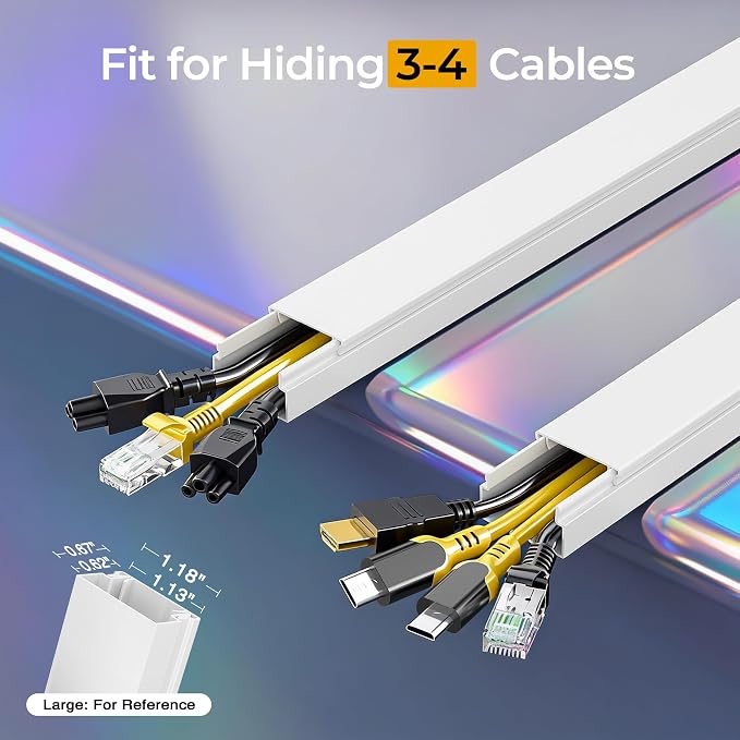 212.6in Cord Hider Kit, Cord Covers for 3-4 Wires on Wall, Cable Hider Wire Covers for Cords on Wall, Paintable Cord Hider for Walls Mount Tv, Cable Cover Raceway, W1.18 H0.6in, White - Image 2