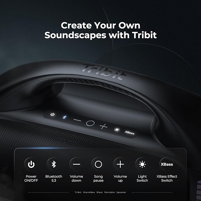 Tribit StormBox Blast Portable Bluetooth Speaker, (140W Peak) 90W Loud Stereo Sound with 30H Playtime, IPX7 Waterproof, LED Light, Wireless, XBass, BT5.3, TWS, Custom EQ, Party/Outdoor/Camping/Beach