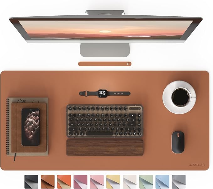 RENMTURE PU Mouse Pad, Faux Leather Large Desk Pad, Home Work Office Accessories, Non-Slip Desk Mat, Waterproof Gaming Pad Desk Blotter (36"x17", Brown)