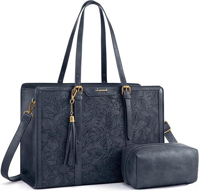 LOVEVOOK Laptop Bag for Women Vintage Leather Work Tote 15.6 inch Large Capacity Computer bag with Clutch Purse for Office, Travel, Casual