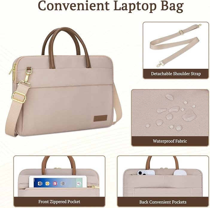 RAINYEAR 14 15.6 Inch Laptop Bag for Women, Protective Waterproof Elegant Computer PC Shoulder Bag Carrying Case with Handle