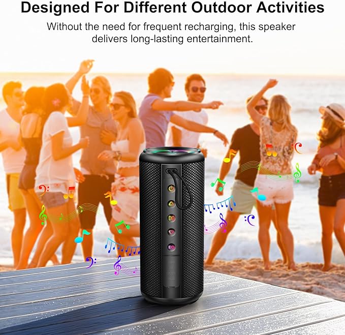 Portable Bluetooth Speaker, Bluetooth 5.4 Wireless Speaker with 20W HD Loud Stereo Sound, 15H Playtime, IP7 Waterproof, LED Lights, TWS Pairing, Built-in Mic, for Outdoor, Home, Party, Beach, Gift