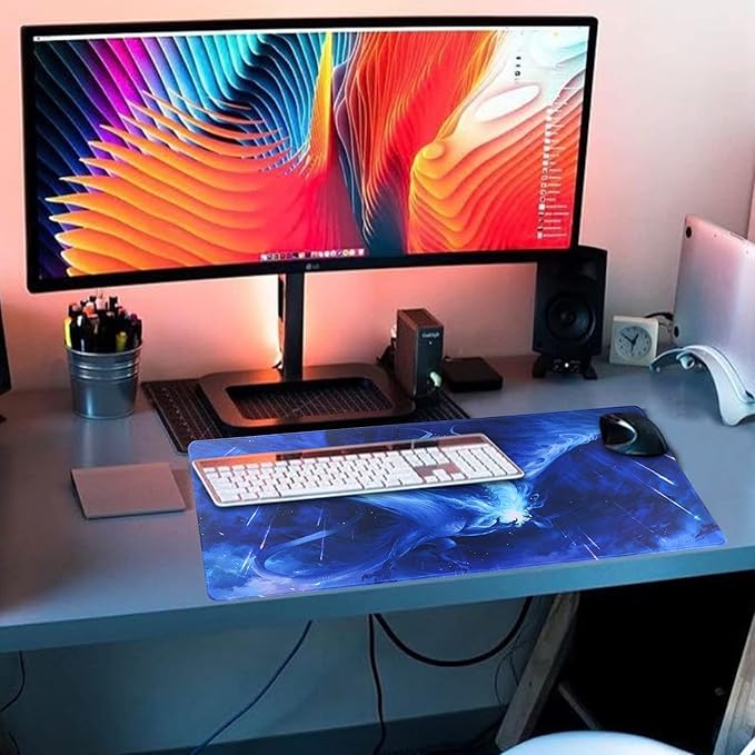 Large Gaming Mouse Pad with Stitched Edges,[27.5x11.8In] Extended Mouse Pad with Non-Slip Natural Rubber Base for Gamer/Desktop/Office/Home (70x30 Bluedragon)
