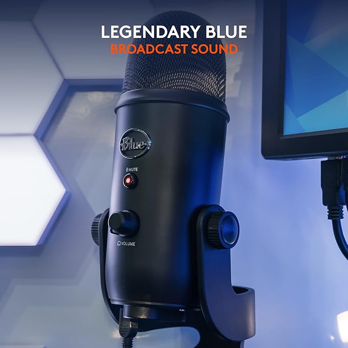 Logitech Creators Blue Yeti USB Microphone for PC, Mac, Gaming, Recording, Streaming, Podcasting, Studio and Computer Condenser Mic with Blue VO!CE effects, 4 Pickup Patterns, Plug and Play - Blackout