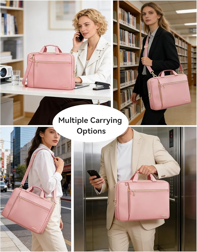 Laptop Case Bag Women Men Computer Sleeve Compatible with MacBook/Dell/HP/Acer/ASUS/LG, Waterproof Shoulder Carrying Briefcase, Pink, 17-17.3 Inch