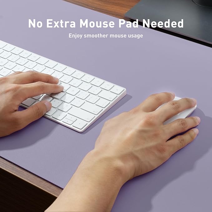 Aothia Faux Leather Desk Mat – Large Mouse Pad, Non-Slip PU Leather Blotter, Waterproof Writing Surface for Office and Home (Lavender, 47.2" x 23.6")
