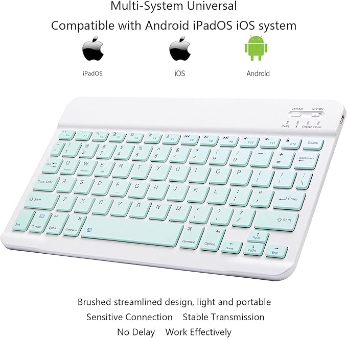 Ultra-Slim Bluetooth Keyboard Portable Mini Wireless Keyboard Rechargeable for Apple iPad iPhone Samsung Tablet Phone Smartphone iPadOS iOS Android (10 inch Light Green)