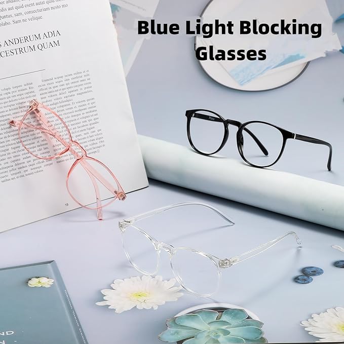Przene 3 Pack Blue Light Blocking Glasses Women/Men,Retro Round Computer Glasses Anti Eye Strain/UV/Glare, Gaming Glasses. (Black/Crystal/Pink)