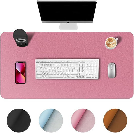 Desk Pad,Large Mouse Pad, Non-Slip PU Leathers Writing Pad,Desktop Protection Pad,Computer Desk Pad, Waterproof Table Mat, Desk Mat for Office and Home Writing (Pink;23.6"x 13.7")