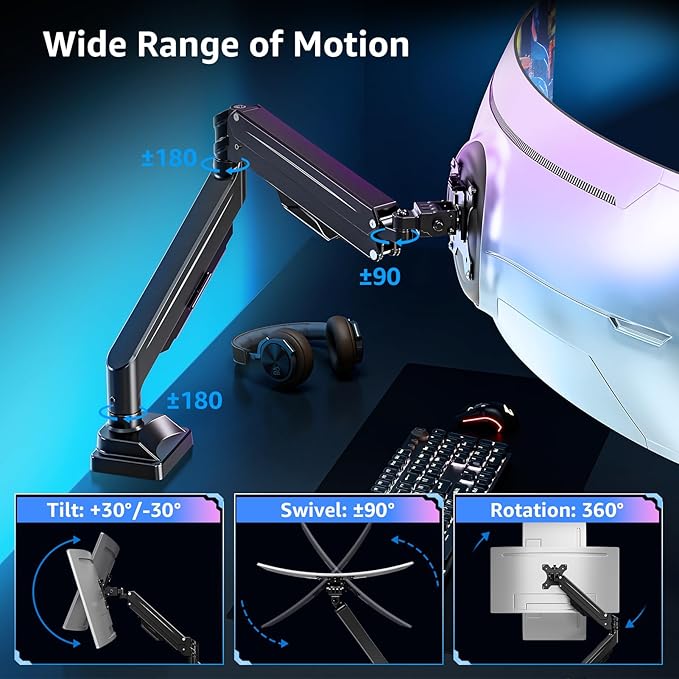 MOUNTUP Ultrawide Monitor Arm for 22-43 inch Curved Screen, Holds 2.2 to 33 lbs, Heavy Duty Monitor Desk Mount, Adjustable Full Motion Arm, Computer Monitors Stand for Desk, VESA Mount
