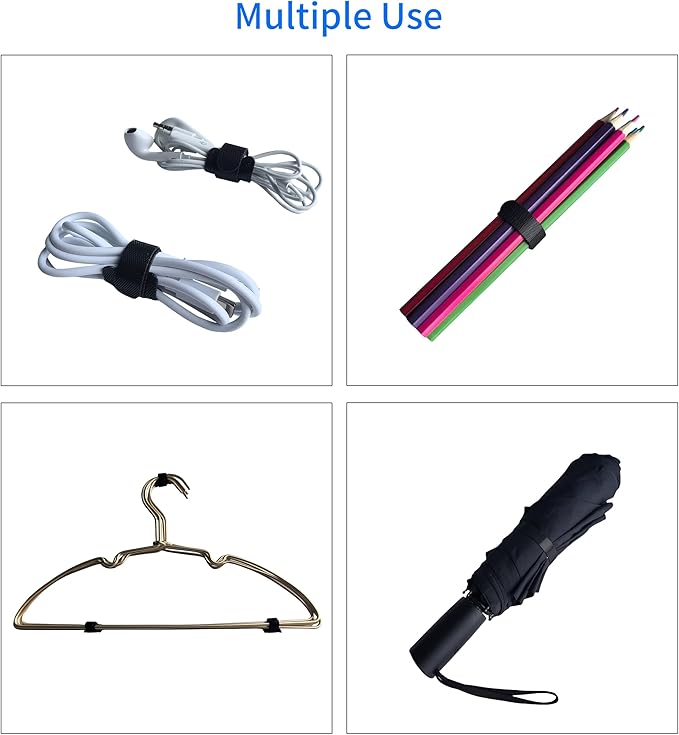 100 PCS 6 Inches Black Reusable Cable Ties, Adjustable Cord Straps, Cable Organizer, Cord Wrap and Hook Loop Cords Management - Image 4