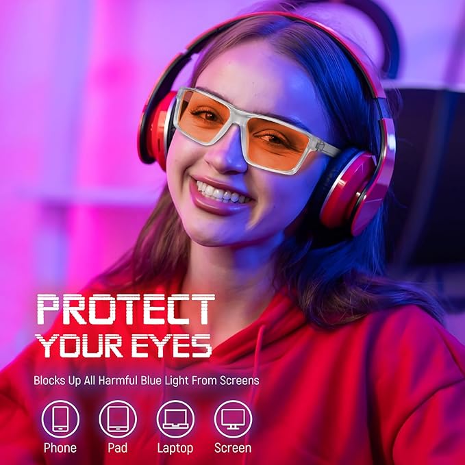 Blue Light Gaming Glasses for Men & Women, Anti Harmful Blue Light for Computer & Gaming, Amber Lenses Anti Eyestrain