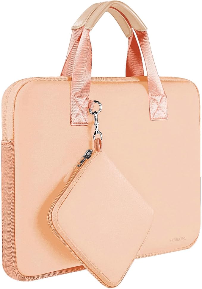 Hseok Laptop Sleeve 13.3-14 inch Case with Small Pouch, Neoprene Computer Bag Compatible with MacBook Neo/Pro 14 M5/M4/M3/M2/M1, Mac Air/Pro 13.3, XPS 14 and Most 13-14 inch Notebooks,Orange Pink