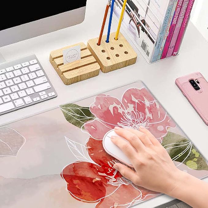 Desk Mat Watercolor Floral Desk Accessories Girls Extended Gaming Mouse Desk Pad Decorations for Women Office Keyboard Mousepad Mat 31.5x11.8in, Stitched Edge Non-Slip Bottom Large Mouse Pad for Desk