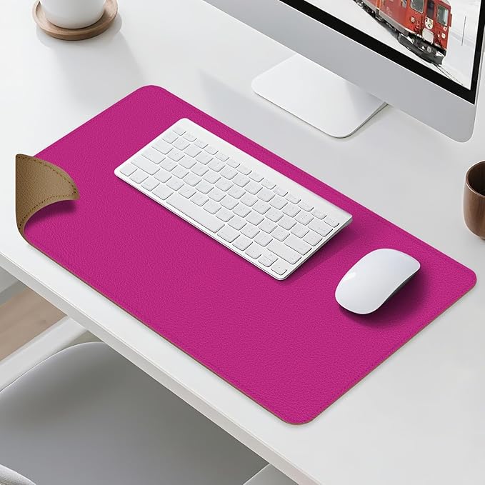 Dual Sided Leather Desk Mat - Waterproof Desk Pad - Ideal for Large Mouse Pad and Desk Mats on Top of Desks (Rose, 33"*13")