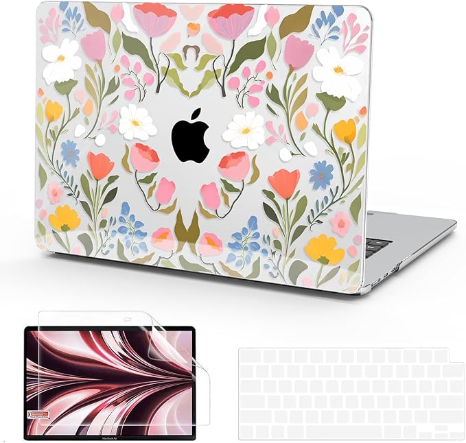 B BELK Compatible with MacBook Air 13 inch Case M5 2026 2025 2024-2022 M4 M3 M2 A3449 A3240 A3113 A2681, Plastic Hard Shell+Keyboard Cover+Screen Protector for MacBook Air 13.6 inch Case, Pink Flower