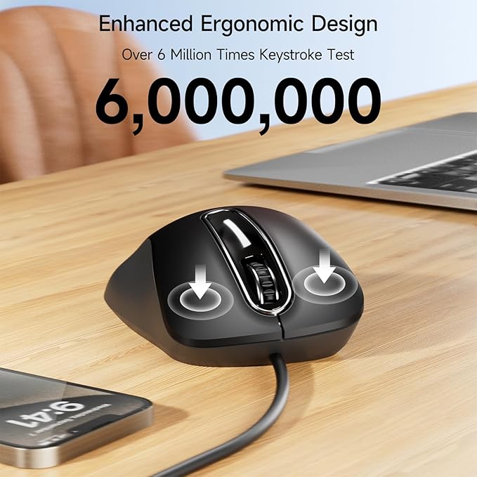 memzuoix Wired Mouse, USB Computer Mouse 1400 DPI Mobile Optical Mouse Ergonomic Design Computer Mice with 5FT Cord for Laptop, PC, Desktop, MacBook, 5 Buttons (Black)