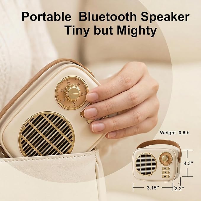 Retro Bluetooth Speaker, Vintage Decor, Gifts for Women Men Teen Girls,Portable Wireless Bluetooth Speaker, Cute Aesthetic Style for Office Kitchen Desk Bedroom Outdoor Support USB/TF Card/AUX (Beige)