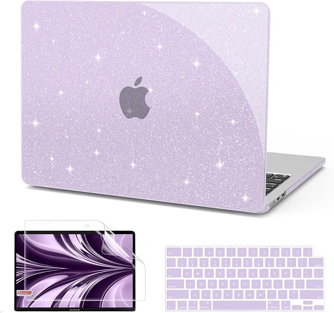 B BELK Compatible with MacBook Air 13 inch Case M5 2026 2025-2022 M4 M3 M2 A3449 A3240 A3113 A2681, Plastic Hard Shell+Keyboard Cover+Screen Protector for MacBook Air 13.6 inch Case, Sparkly Purple