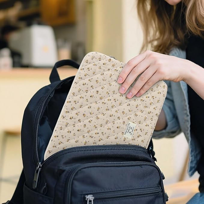 Puffy Laptop Sleeve 13-15.6 Inch Cute Quilted Laptop Protective Case Padded Floral Computer Sleeve for MacBook (A-Yellow, 11 Inch)