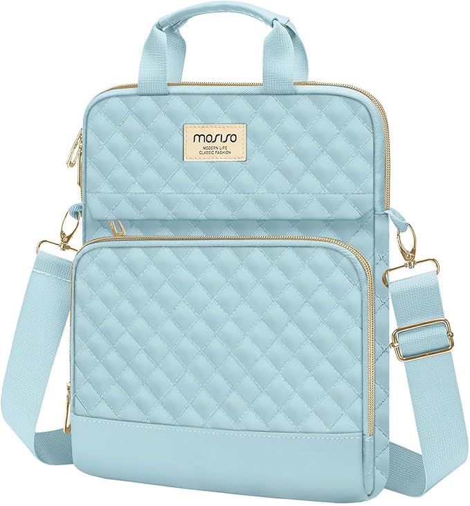 MOSISO 9-11 inch Tablet Sleeve Bag for iPad A16 2025, iPad Air 11 inch M3 M2, iPad Pro 11 M4, iPad 10/9/8/7th, Galaxy Tab A9+/S9/S8/Plus 11, Square Quilted Carrying Case with 2 Pockets, Ice Blue