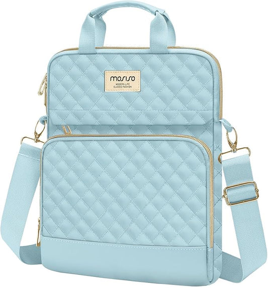 MOSISO 9-11 inch Tablet Sleeve Bag for iPad A16 2025, iPad Air 11 inch M3 M2, iPad Pro 11 M4, iPad 10/9/8/7th, Galaxy Tab A9+/S9/S8/Plus 11, Square Quilted Carrying Case with 2 Pockets, Ice Blue