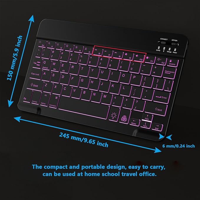 Backlit Bluetooth Keyboard Small Portable Wireless Keyboard Rechargeable Illuminated for Android Samsung Tablet Cell Phone Smartphone iPad A16 11th 10th Generation iPad Pro Air Mini iPhone (Black)