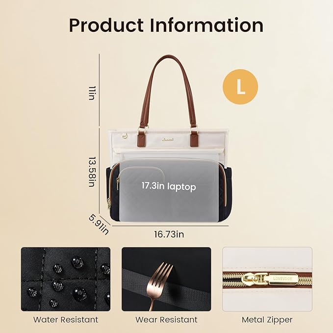 LOVEVOOK Tote Bag for Women, Nurse Bag with Large Cup Holder, Large Capacity Teacher Tote with Multi Pockets, Water Resistant Nurse Diaper Tote Fit 17.3 Inch Laptop for Work, 17.3 Inch